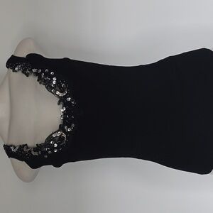 Cache black ribbed heavily beaded/sequin sleeveless top-M
